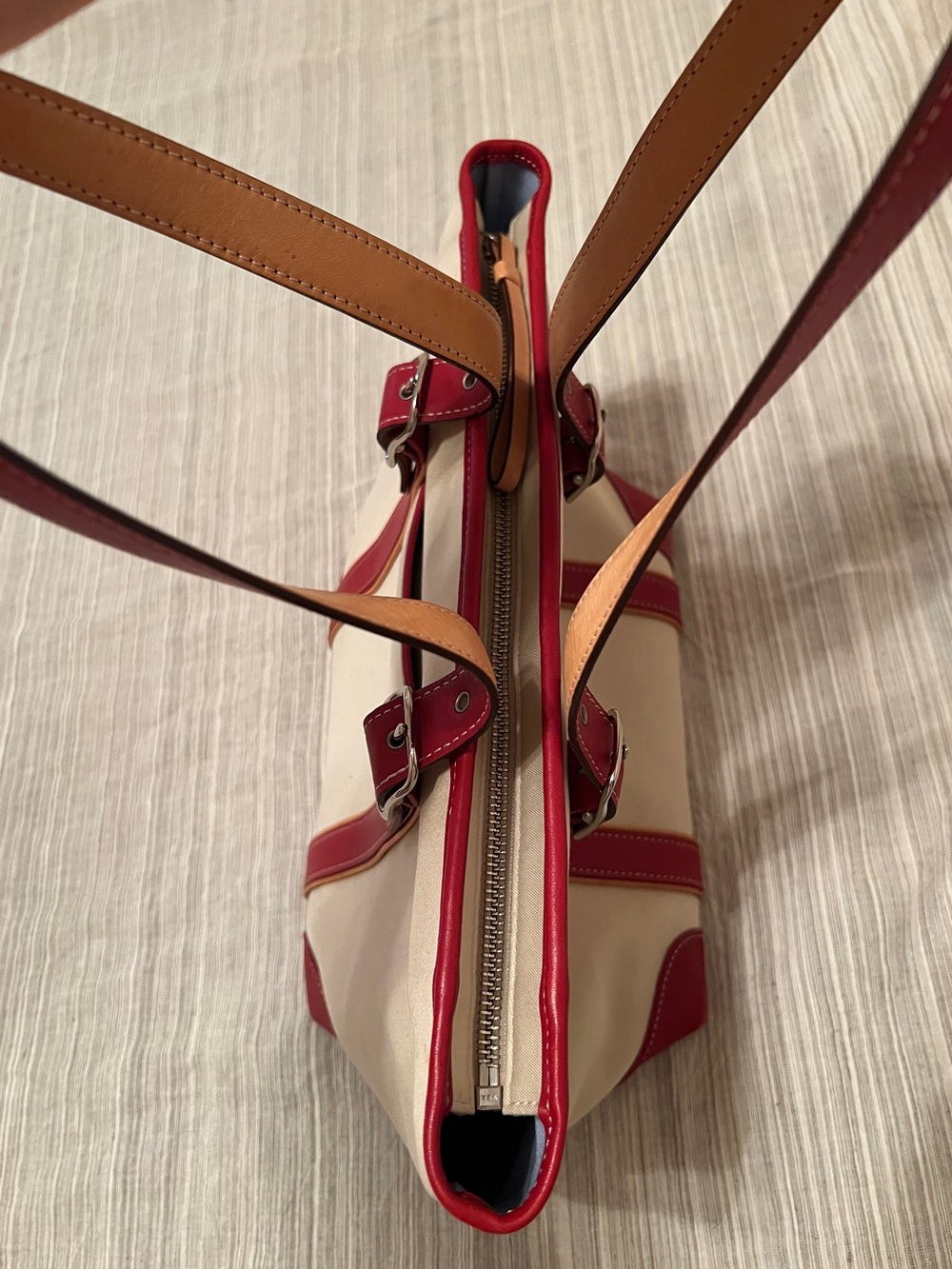 Coach Hampton Natural Canvas w
Red & Natural Leather Nickel
Hardware - Picture 2 of 15